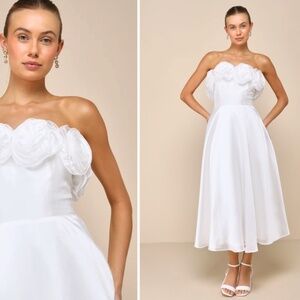 LULUS Elegant Bridal Bachelorette Engagement Bridal Shower Floral Strapless Mid